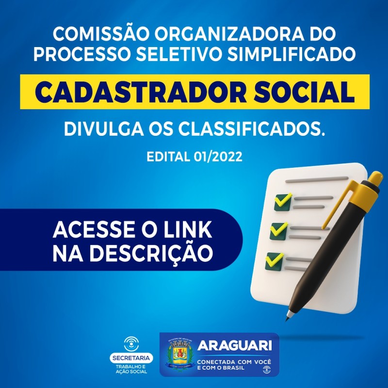 Prefeitura divulga o Gabarito Oficial e os nomes dos Candidatos Aprovados no Processo Seletivo de Cadastrador Social