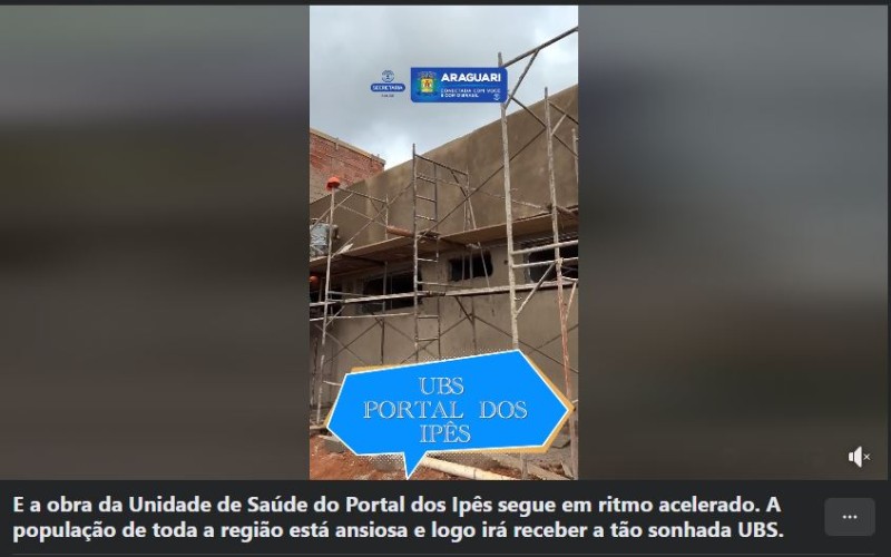 E a obra da Unidade de Saúde do Portal dos Ipês segue em ritmo acelerado. 