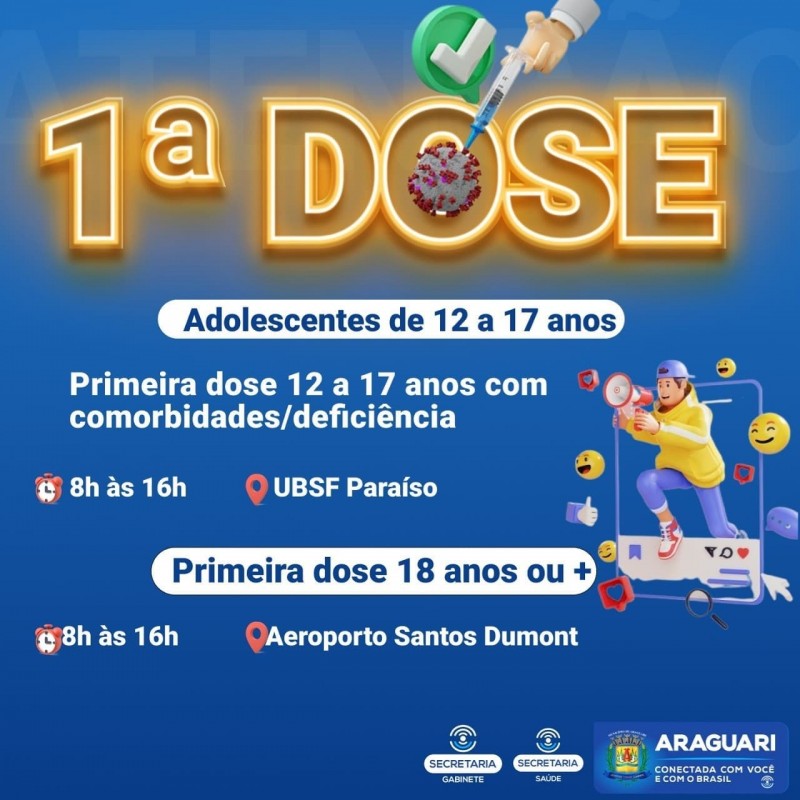 Prefeitura de Araguari inicia vacinação de dose de reforço para idosos acima de 80 anos nesta terça-feira