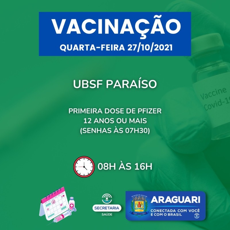 Vacinação contra Covid-19 continua em Araguari nesta quarta-feira