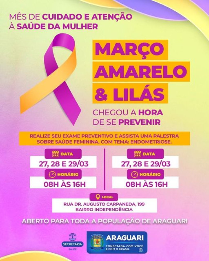 Ações dentro do Março Amarelo e Lilás são realizadas pela secretaria de Saúde de Araguari