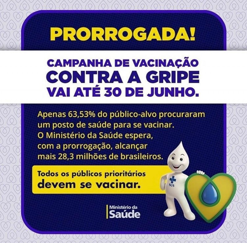 Campanha de Vacinação contra Influenza é prorrogada até 30 de junho