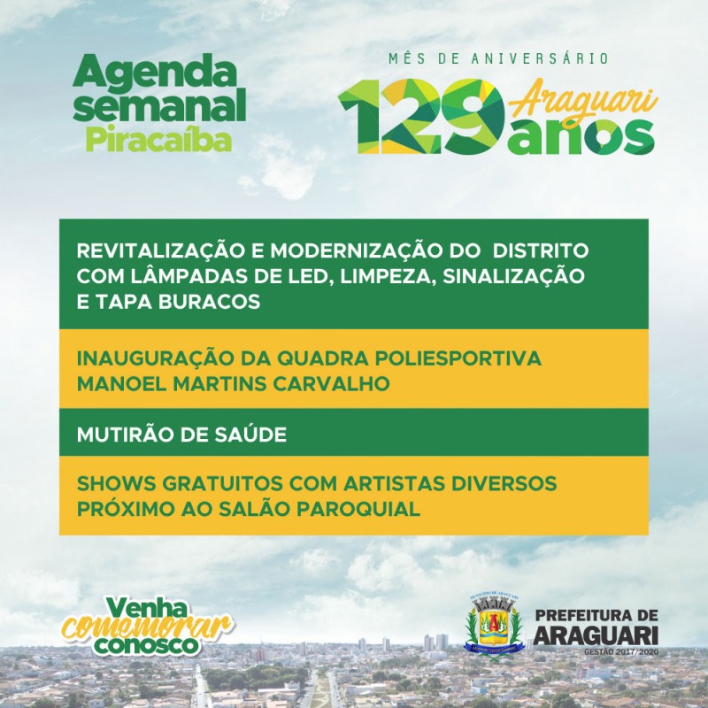 Prefeitura de Araguari inicia ações em comemoração aos 129 anos da cidade