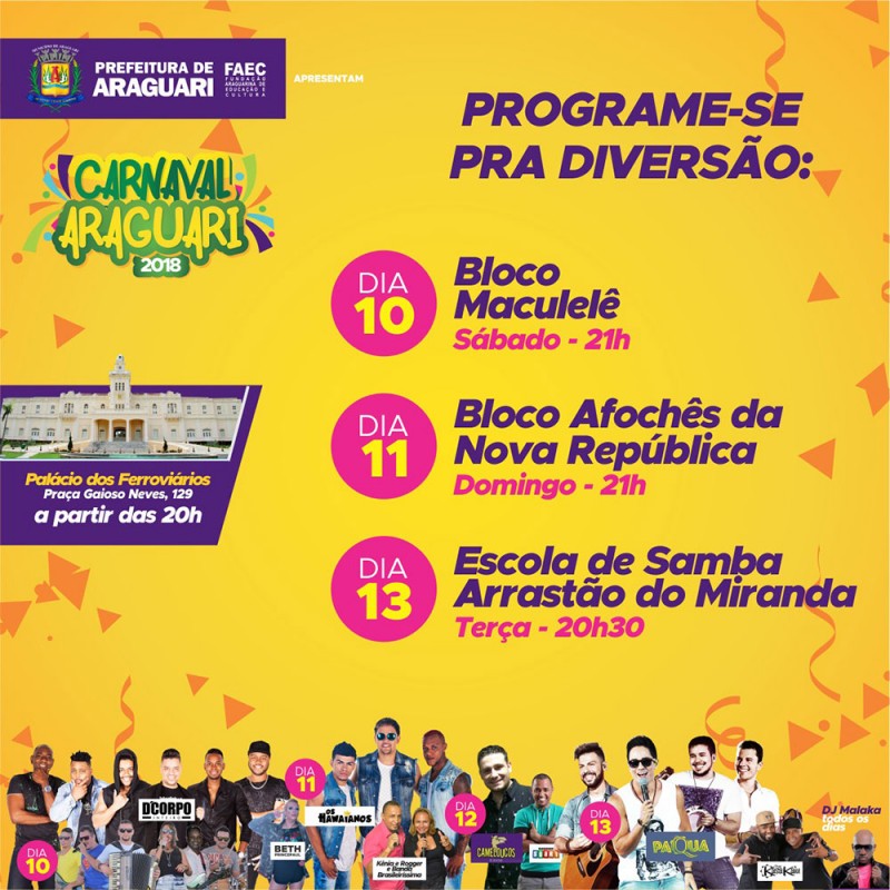 Carnaval em Araguari terá vasta programação