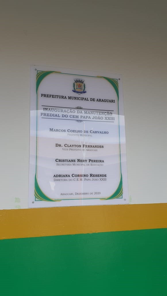 A prefeitura de Araguari, por intermédio da secretaria de Educação, inaugurou hoje, 29, as obras de reforma do Centro de Educação Municipal Papa João XXIII, localizado na rua Otacílio Pinto de Oliveira, 789, bairro Novo Horizonte.