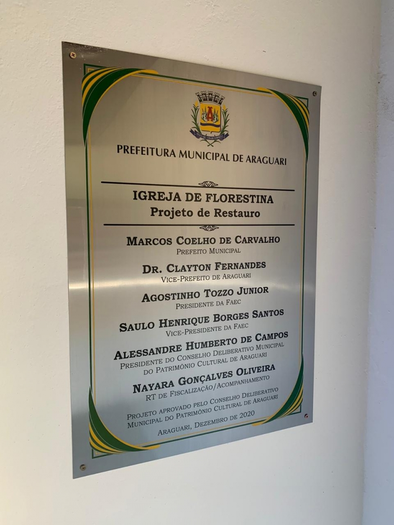 A prefeitura de Araguari, através da FAEC - Fundação Araguarina de Educação e Cultura, inaugurou, hoje, 30, a restauração da Igreja de Florestina, localizada na rua Manoel Caetano da Costa, distrito de Florestina.