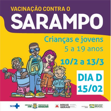 A Campanha Nacional de Vacinação contra o Sarampo começa nesta segunda-feira (10) em todo país. Em Araguari o Departamento de Epidemiologia realizará, além da vacinação da Campanha, a atualização do cartão de vacinas e vacinação contra febre amarela.