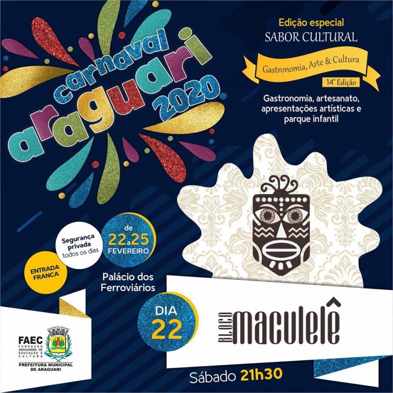 Carnaval Araguari 2020 terá programação intensa em frente ao Palácio dos Ferroviários.