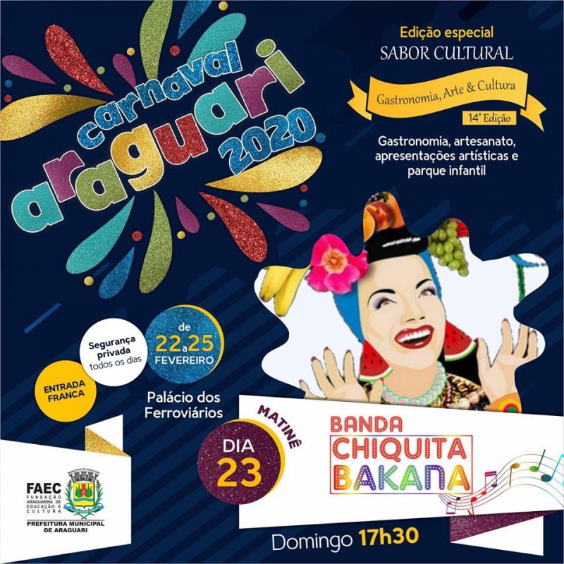 Carnaval Araguari 2020 terá programação intensa em frente ao Palácio dos Ferroviários.