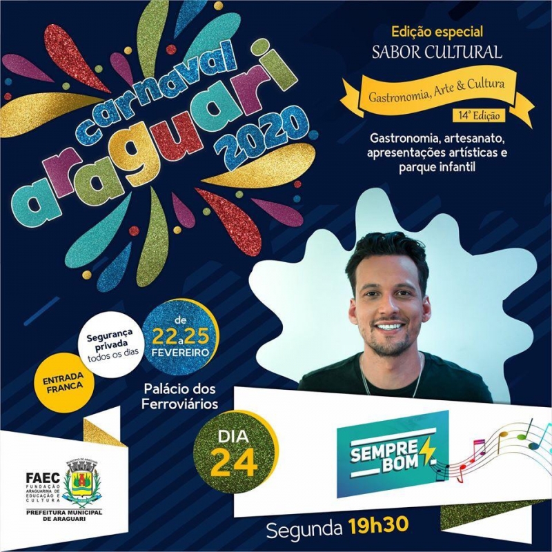 Carnaval Araguari 2020 terá programação intensa em frente ao Palácio dos Ferroviários.