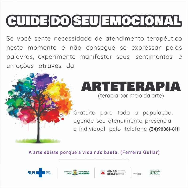 A Arteterapia é um processo terapêutico transformador que utiliza a Arte e suas técnicas como propriedades curativas e manifestação do inconsciente, solucionando conflitos e bloqueios emocionais, sentimentos reprimidos. Permite ao indivíduo mudanças benéficas e seu foco está voltado aos transtornos comportamentais, emocionais e de desenvolvimento.