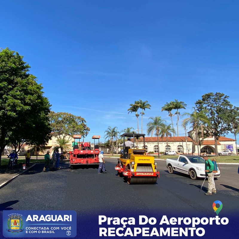 A Secretaria Municipal de Obras segue o cronograma de recapeamento e está com trabalho nas vias que passam pela Praça do Aeroporto. As obras são acompanhadas por técnicos da secretaria em todos os setores contemplados.