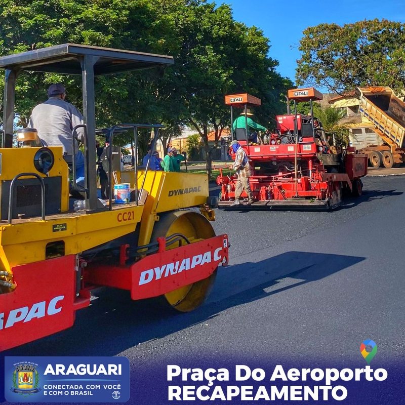 A Secretaria Municipal de Obras segue o cronograma de recapeamento e está com trabalho nas vias que passam pela Praça do Aeroporto. As obras são acompanhadas por técnicos da secretaria em todos os setores contemplados.