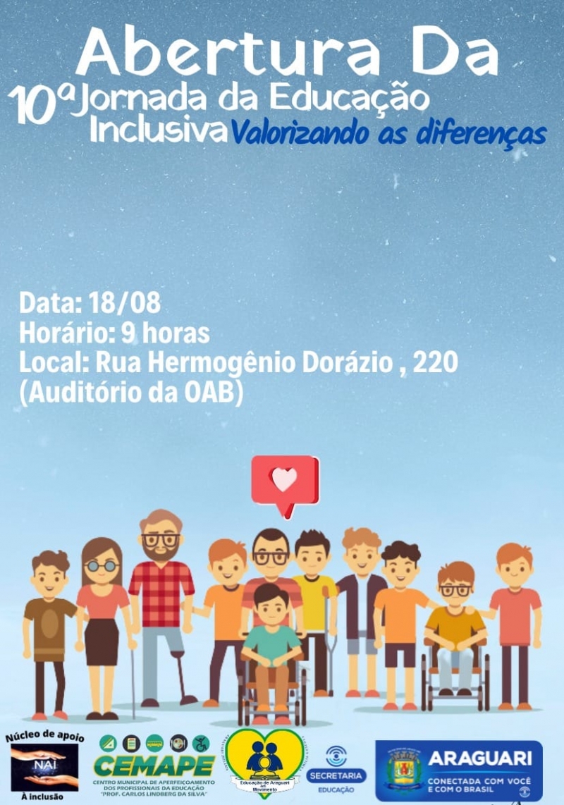 10ª Jornada de Educação Inclusiva – “Valorizando as Diferenças” será aberta oficialmente nesta quarta