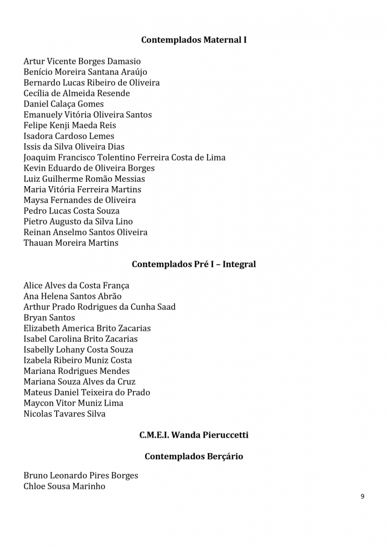 Contemplados nos sorteios para vagas na Educa&ccedil;&atilde;o Infantil dos CEMS (Centros Educacionais Municipais) e nos CMEIS (Centros Municipais de Educa&ccedil;&atilde;o Infantil).