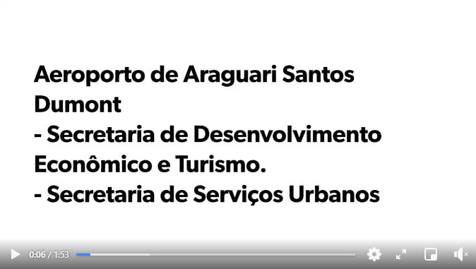 O aeroporto Santos Dumont de Araguari, tendo como Diretor o Sr. Júlio César, passa por limpeza e novos cuidados em ação conjunta da Secretaria de Desenvolvimento Econômico e Turismo representada pela Sra. Karla Fernandes, e Secretaria de Serviços Urbanos sob a direção do Sr. Antônio Cafrune.