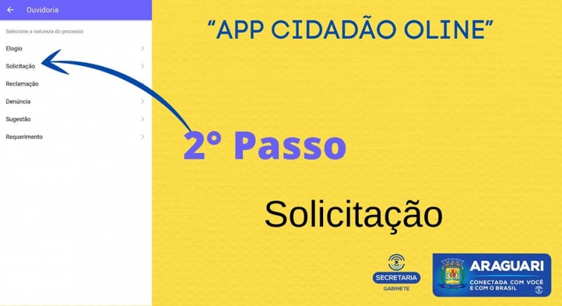 “APP CIDADÃO OLINE” informando o ponto em que a lâmpada está queimada.