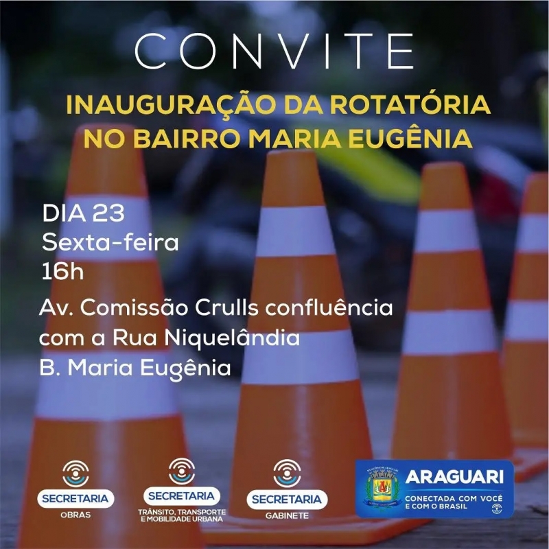 A atual administração preocupada com os índices de acidentes no encontro da Avenida Comissão Crulls com a Rua Niquelândia entrega, nesta sexta-feira (23), para a população uma rotatória para melhor fluxo e segurança no trânsito. O trabalho conjunto entre a Secretaria de Obras com a Secretaria de Trânsito, Transporte e Mobilidade Urbana disponibilizou o benefício que, segundo o Secretário Luiz Felipe Miranda, atende as necessidades da comunidade com a viabilização das alças de acesso no encontro das duas vias. As alças têm por objetivo melhorar a mobilidade urbana e trazer mais segurança aos condutores e pedestres. SERVIÇO O QUÊ? Inauguração da rotatória no Bairro Maria Eugênia QUANDO? 23/07/2021 – sexta-feira às 16h ONDE? Avenida Comissão Crulls confluência com a Rua Niquelândia – Bairro Maria Eugênia