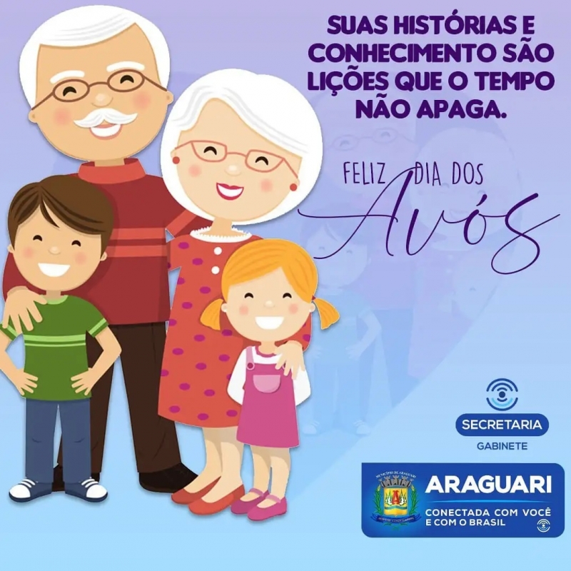 Hoje a Prefeitura Municipal de Araguari homenageia quem é puro carinho, atenção e sabedoria. Todo mundo certamente tem uma história, conselho ou aquela comidinha com sabor especial que lembra seus avós. Compartilha aqui com a gente e mostre o quanto os seus avós são importantes para você. O Dia dos Avós é comemorado em 26 de julho, em homenagem à Santa Ana e São Joaquim. A data recorda a canonização de ambos os santos em 1584 pelo Papa Gregório VII. São Joaquim e Santa Ana eram os pais de Maria e, portanto, avós de Jesus Cristo, e por esse motivo são considerados pela Igreja Católica os padroeiros de todos os avós. Nossos parabéns a todos os vovôs e vovós!!!