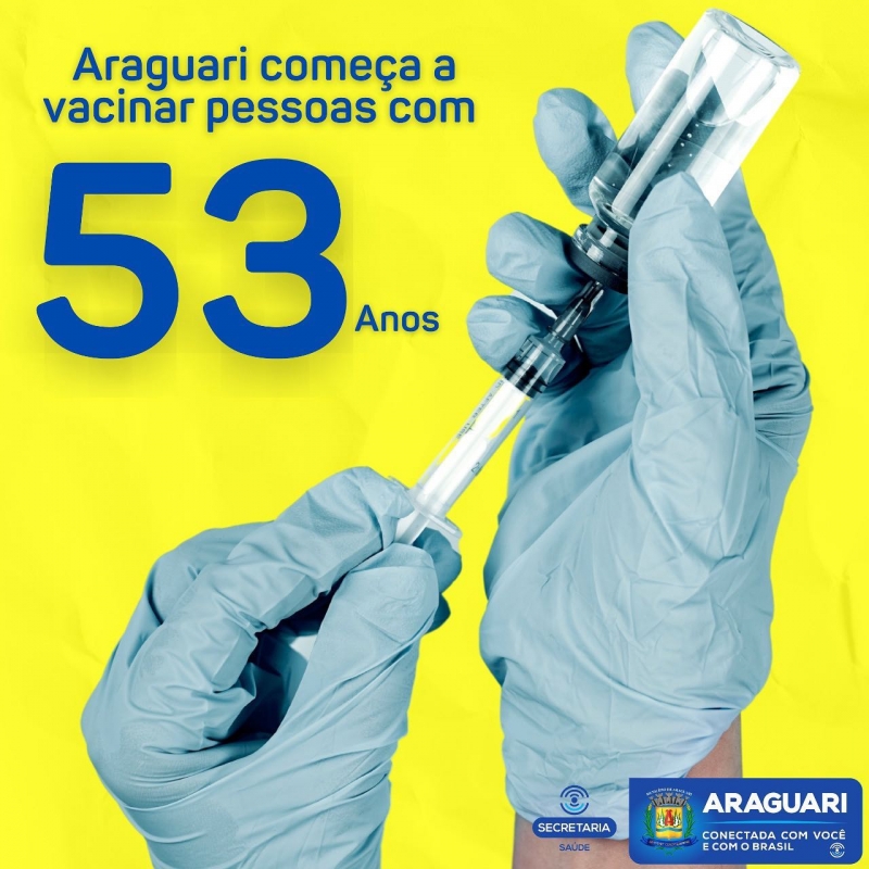 A partir desta quarta-feira , 23 de junho, a cidade segue vacinando as pessoas com 53 anos ou mais. A vacinação continua no aeroporto, entre 8h e 16h, em drive-thru ou para pedestres. O cadastro é feito no site da prefeitura. Além do comprovante do cadastro, é preciso apresentar documento pessoal com foto e comprovante de residência no nome da pessoa.