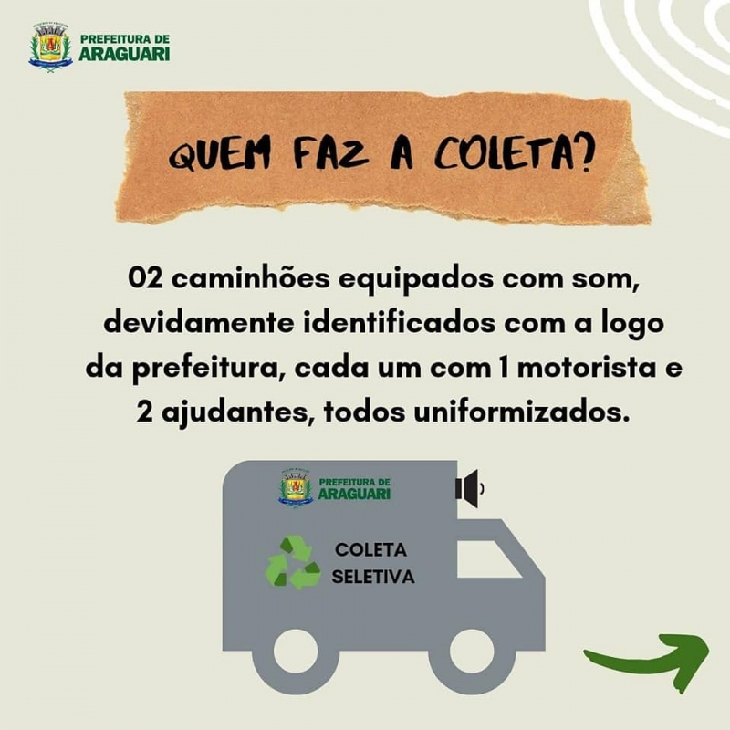Olá, pessoal! É com muita alegria que vimos a público, por determinação do prefeito Renato Carvalho, anunciar a chegada do segundo caminhão da coleta seletiva mecanizada.   Com a aquisição do novo caminhão, o município de Araguari passa a ter, a partir de agora, coleta seletiva mecanizada de porta a porta em toda a cidade. Nesse post, pelas ilustrações, contamos a vocês tudo o que vocês precisam saber sobre a coleta e as novas rotas dos caminhões!   Havendo dúvidas, estaremos à disposição para esclarecimentos.