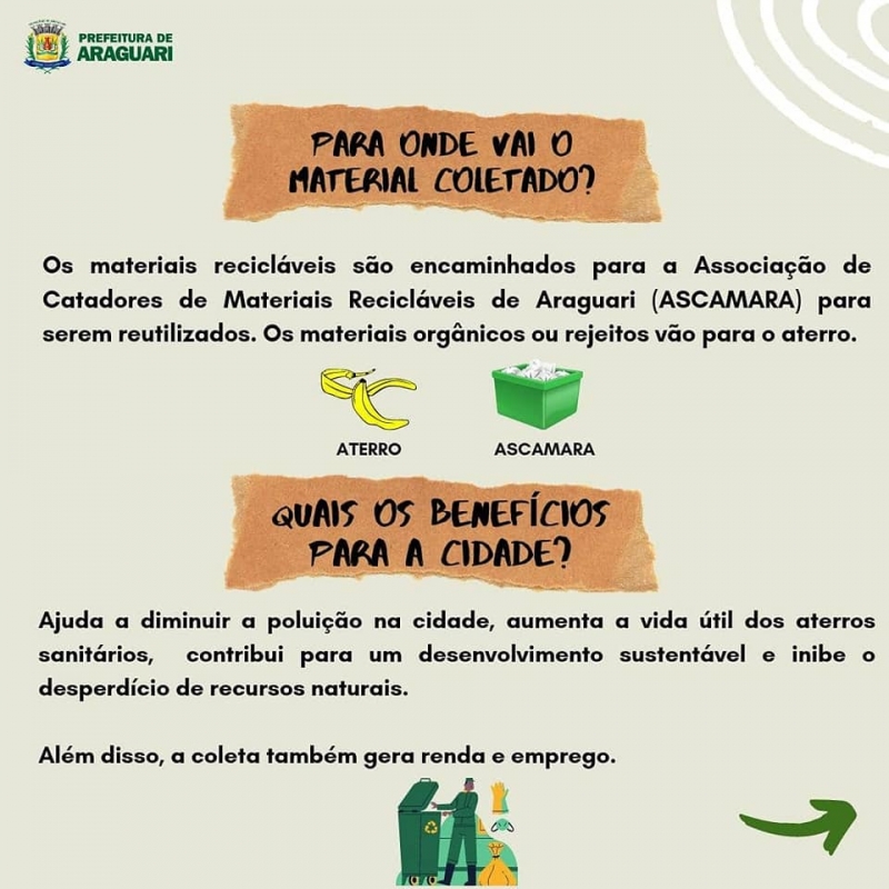 Olá, pessoal! É com muita alegria que vimos a público, por determinação do prefeito Renato Carvalho, anunciar a chegada do segundo caminhão da coleta seletiva mecanizada.   Com a aquisição do novo caminhão, o município de Araguari passa a ter, a partir de agora, coleta seletiva mecanizada de porta a porta em toda a cidade. Nesse post, pelas ilustrações, contamos a vocês tudo o que vocês precisam saber sobre a coleta e as novas rotas dos caminhões!   Havendo dúvidas, estaremos à disposição para esclarecimentos.