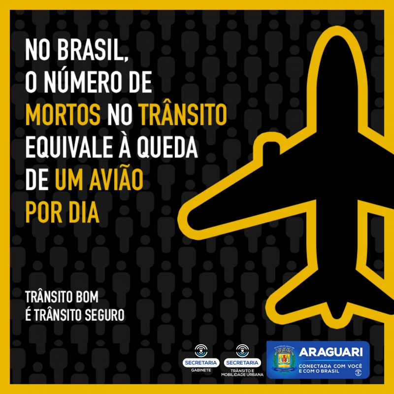 O Movimento MAIO AMARELO nasceu com uma só proposta: chamar a atenção da sociedade para o alto índice de mortes e feridos no trânsito em todo o Mundo.   RESPEITO - pratique também no trânsito. Respeitar as regras deixa a vida mais segura!   Prefeitura Municipal de Araguari, juntos somos mais!