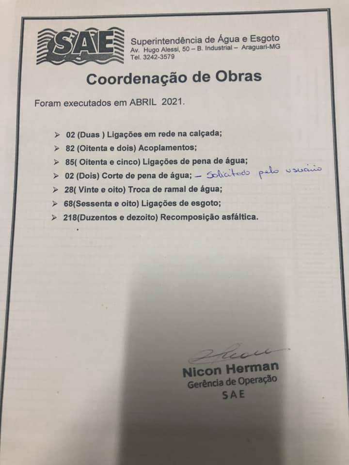 Com o objetivo de fazer uma gestão transparente e acessível a toda população, colocamos a disposição de todos, breve resumo do relatório do mês de abril para conhecimento. Caso alguém queria maiores detalhes, peço a gentileza de me passar no privado o e-mail que enviaremos.