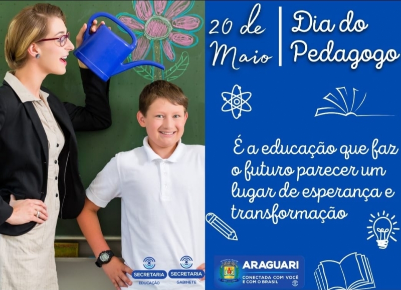 A Prefeitura Municipal De Araguari homenageia os profissionais responsáveis por ajudar, criar e representar a educação, formação e aconselhamento de crianças, adolescentes e adultos!   Parabéns a todos os pedagogos!   “A educação é a arma mais poderosa que você̂ pode usar para mudar o mundo.” Nelson Mandela