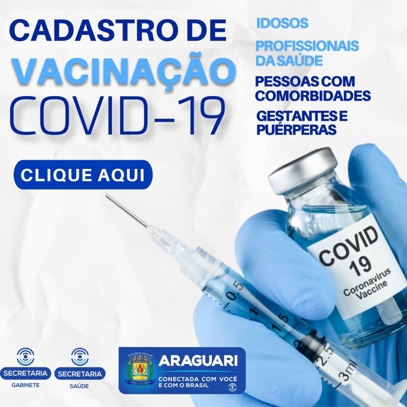 Para facilitar o entendimento e acesso do cidadão à página social da Prefeitura de Araguari referente à vacinação foi criado um link que facilita a entrada e navegação (busca por informações e para fazer o cadastro). Clicando no link, a página cai direto na pasta direcionada apenas à vacinação contra a Covid-19.