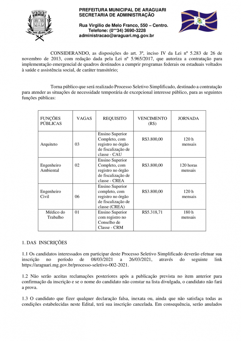 Edital Processo Seletivo da Prefeitura de Ijaci - MG - 2016