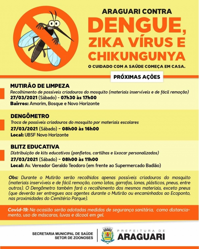 O município por meio do Departamento de Zoonoses trava todos os anos uma batalha contra o Aedes Aegypti, mosquito transmissor de várias doenças. Nessa época aumenta a reprodução, já que o mosquito aproveita o período de sol, calor e chuva.