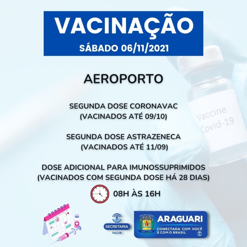 A imunização será disponibilizada para pessoas com 12 anos ou mais que ainda não se vacinaram, segunda dose de Pfizer, Coronavac, Astrazeneca, dose de reforço para idosos de 60 anos ou mais, profissionais da Saúde e Imunossuprimidos.