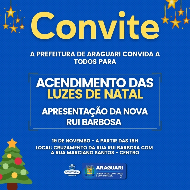 A prefeitura de Araguari convida a população para o acendimento das luzes de natal nesta sexta-feira (19).