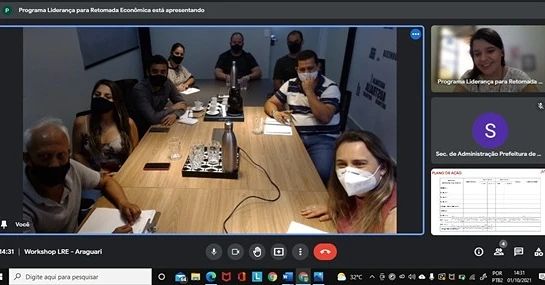 As secretarias de Desenvolvimento Econômico e Turismo de Araguari, Fazenda, Administração, Planejamento e Meio Ambiente juntamente com servidores do município, participaram no final da tarde da última sexta-feira (1), da 1° Etapa do Workshop, no âmbito do Programa de Liderança para Retomada Econômica, realizado pela secretaria de Desenvolvimento Econômico do Estado de Minas Gerais e Fundação João Pinheiro.