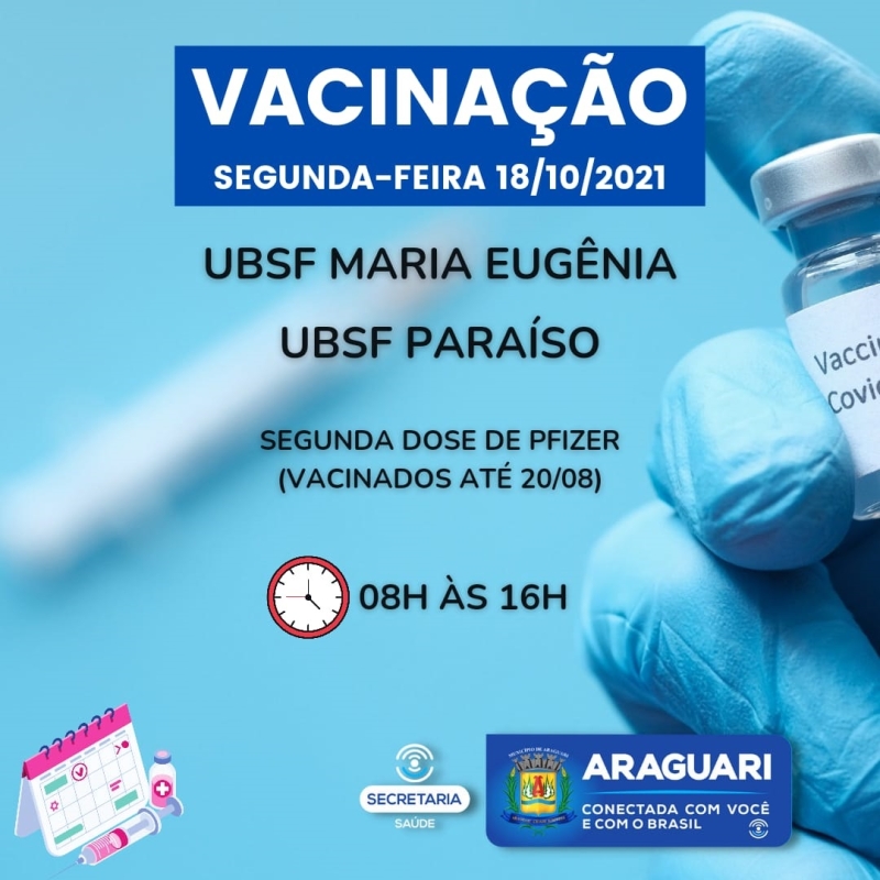 A prefeitura de Araguari por intermédio da secretaria de Saúde retomará nesta segunda-feira (18) com a vacinação de segunda e terceira dose (reforço) para idosos e profissionais da Saúde.