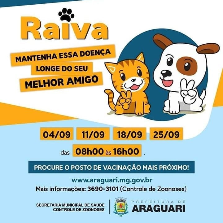 A vacinação antirrábica continua no município e neste final de semana a secretaria de Saúde através do departamento de Zoonoses, fará a terceira ação dento do município.