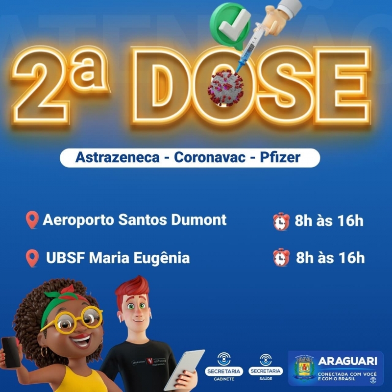 Nesta terça-feira (21), a prefeitura de Araguari iniciará a vacinação da dose de reforço para idosos acima de 80 anos que estejam com o esquema vacinal completo (segunda dose há pelo menos 6 meses).