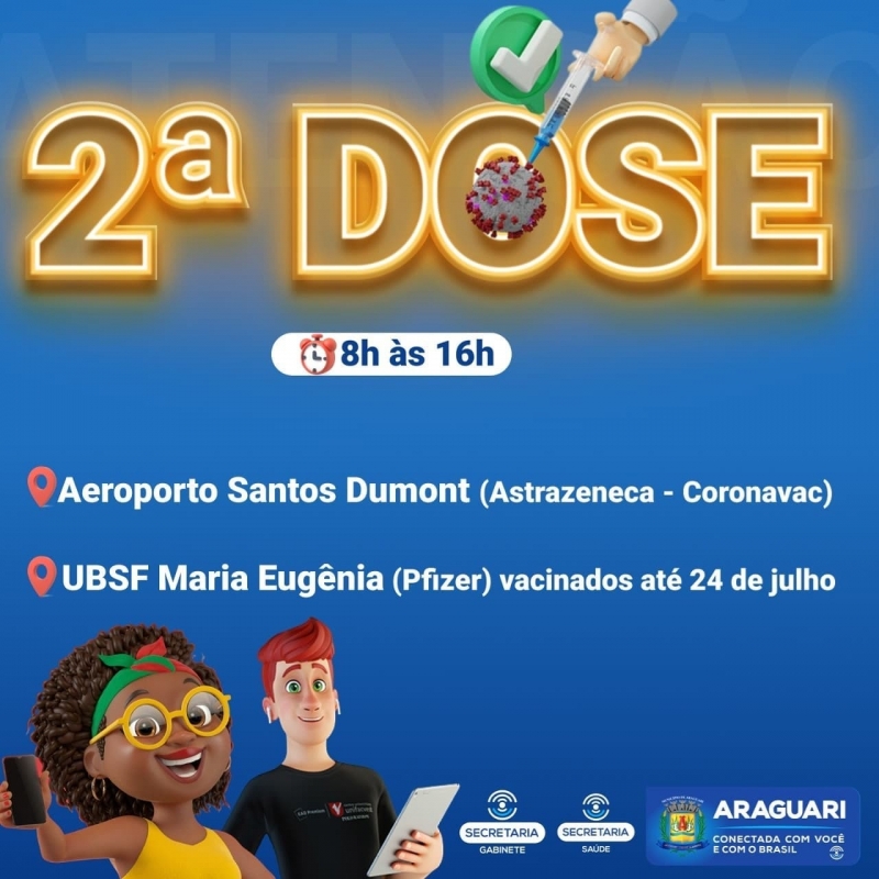 Nesta sexta-feira (24), a prefeitura de Araguari avançará na vacinação da dose de reforço para idosos acima de 78 anos que se vacinaram com a segunda dose até o dia 24 de março.