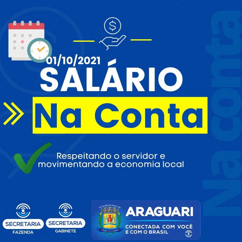 Os servidores da Prefeitura de Araguari receberam nesta sexta-feira, 1º de outubro, o pagamento referente ao mês de setembro. A folha é de R$ 8.013.274,74 pagos a 2.925 servidores. E outros R$ 291.385,00 pagos a 291 estagiários.