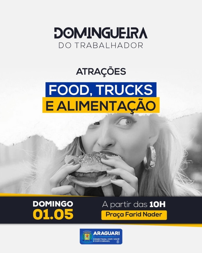 Em comemoração ao Dia do Trabalhador, a prefeitura de Araguari promoverá, no próximo domingo, dia 1º, uma grande festa que reunirá toda a comunidade em diversas atividades.