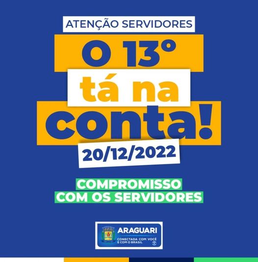A administração Renato Carvalho e Maria Cecília, cumprindo com sua obrigação junto ao servidor público, informa que já está creditado na conta, a segunda parcela do 13º. O depósito foi efetuado na conta de cada servidor nos primeiros minutos desta terça-feira (20). “Sabemos que a segunda parcela do 13º é muito esperada por nossos servidores e pelo comércio local. Cumprimos em dia o nosso compromisso”, destacou o prefeito Renato Carvalho.