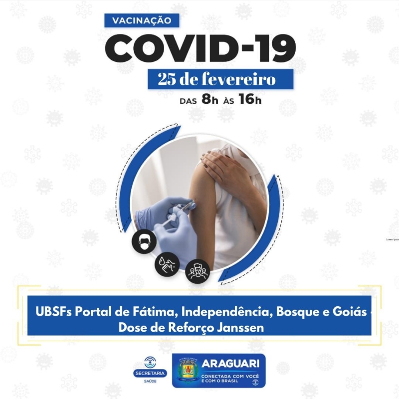 Vacinação Pediátrica  USBF Guttierrez – das 8h às 16h  1ª dose (Coronavac) para crianças de 6 anos a 11 anos COM e SEM comorbidades   USBF Paraíso– das 8h às 16h  1ª dose (Pfizer) para crianças de 5 anos a 11 anos COM e SEM comorbidades   Vacinação Adulta  UBSF Gutierrez  Coronavac 1ª e 2ª doses, Astrazeneca 2ª dose e dose de Reforço   UBSF’s Independência, Portal de Fátima, Bosque e Goiás   Dose de Reforço ( Janssen)   Distrito de Amanhece 1ª e 2ª doses, dose de Reforço e vacinação pediátrica (5 a 11 anos)