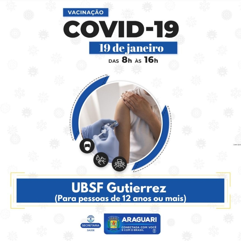 Dando continuidade a imunização, agora incluindo crianças com comorbidades, a prefeitura de Araguari por meio da secretaria de Saúde irá seguir com a vacinação contra Covid-19 durante toda a semana (17 a 21 de janeiro).