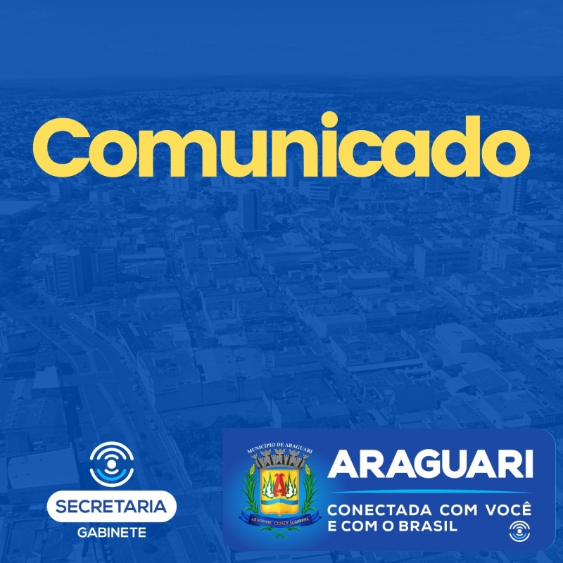 A Prefeitura de Araguari informa que a Secretaria de Serviços Urbanos e Distritais estará fechada para sanitização a partir das 10h30, desta segunda-feira (24). O trabalho será realizado em função do diagnóstico de Covid-19, de uma funcionária que trabalha no local.O expediente para atendimento retornará amanhã, terça-feira, em horário normal, a partir das 8h.