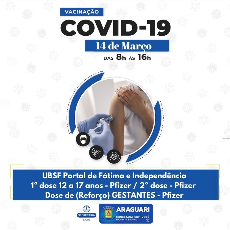 UBSF Portal de Fátima e Independência 1ª dose 12 a 17 anos - Pfizer 2º dose - Pfizer Dose de (Reforço) GESTANTES - Pfizer UBS Goiás e UBSF Bosque Dose de Reforço (DR) UBSF Gutierrez 1ª (18+) e 2ª dose CoronaVac 1ª dose -12 a 17 anos - CoronaVac 1ª dose -6 a 11 anos - CoronaVac 2º dose AstraZeneca UBSF Paraíso 1ª e 2ª doses crianças - 5 a 11 anos - Pfizer Pediátrica 2ª dose crianças 6-11 anos CoronaVac A secretaria de Saúde ressalta que para garantir maior controle e evitar o desperdício de vacinas, a abertura dos frascos é controlada a partir das 15h30.