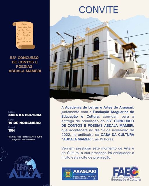 Entrega da Premiação do 53º Concurso de Contos e Poesias Abdala Mameri.