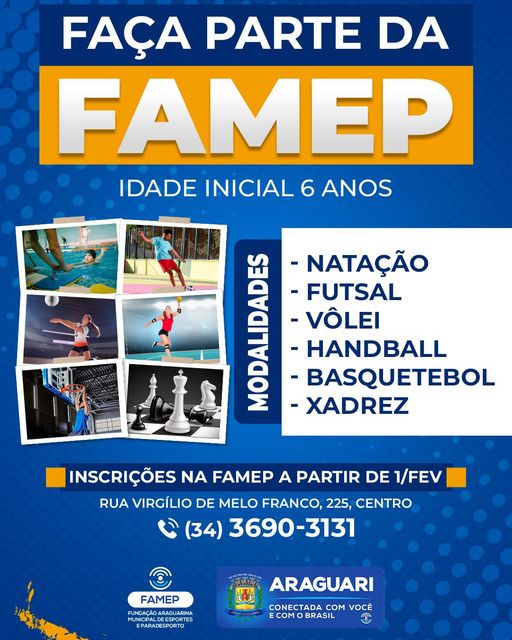 FAMEP abre inscrições para diversas modalidades esportivas em Araguari
