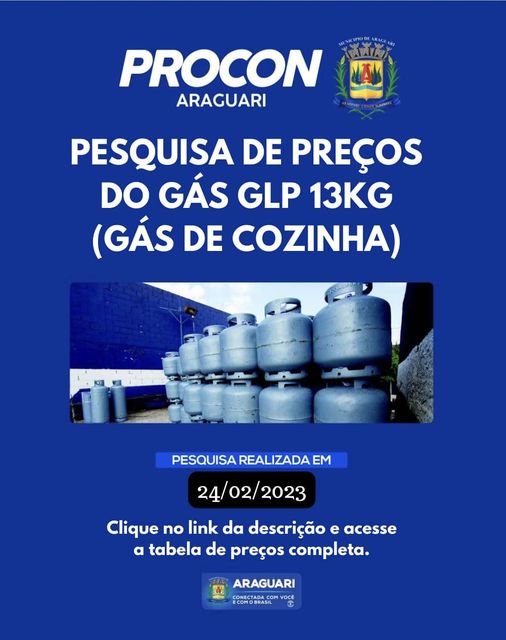 Pesquisa de preços do gás GLP 13 kg (GÁS DE COZINHA), realizada no dia 24/02/2023.