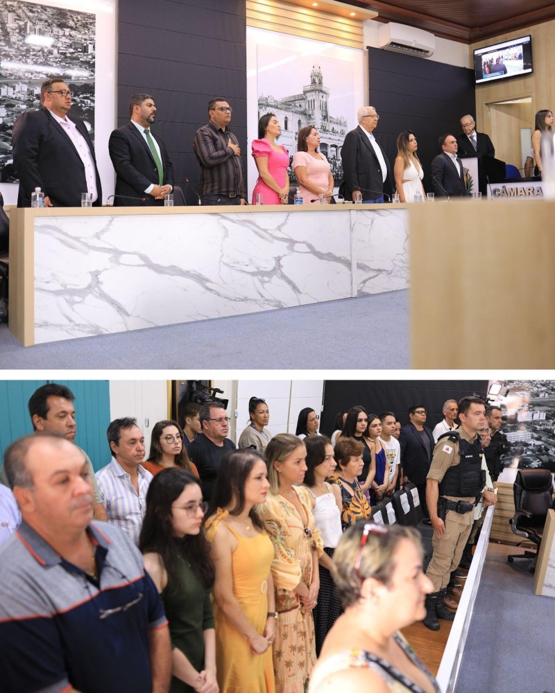 Prefeito Renato Carvalho e vice Maria Cecília participam da posse da nova mesa diretora da Câmara Municipal de Araguari